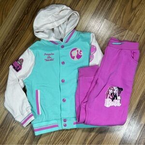 Barbie Girls Tracksuit Set Size 7 Jacket And Jogger Pants Teal And Pink Pastels